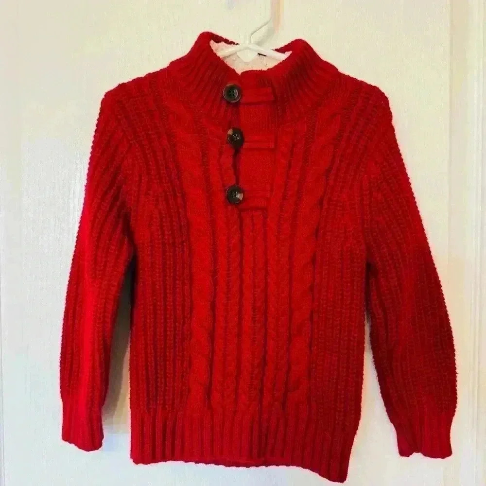GAP Boy's size 3 red Cable Knit Sweater 1/4 button Christmas cozy warm